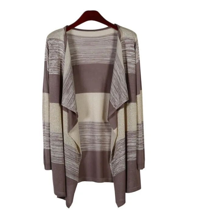 

catonATOZ 1657 Women Elegant Vintage Striped Irregular Knitted Cardigans Casual Slim Sweater Cardigan For Women