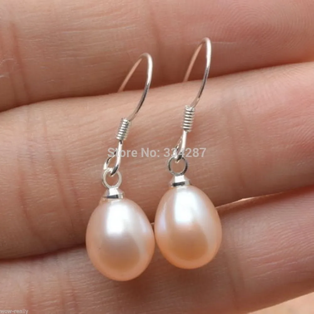 

NATURAL 8-9MM PINK PEARL SOLID STERLING SILVER HOOKS DANGLE EARRING