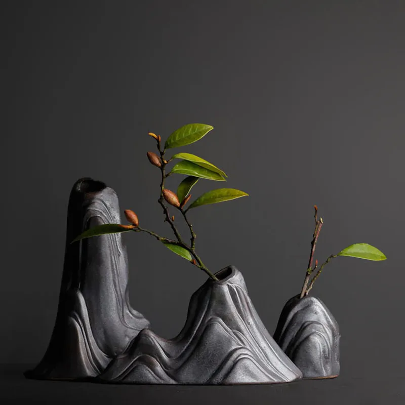 Fashion Classic Black Ceramic Vase Retro Container Simple European Mediterranean Gradient Handmade | Дом и сад