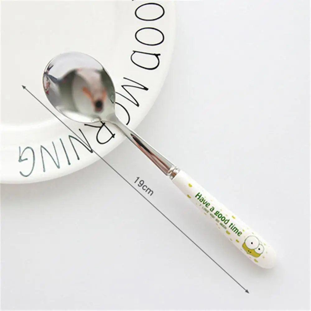 Stainless Steel Spoon Fork Cartoon Animal Printing Fruit Fork Party Cake Salad Vegetable Forks Children Dinnerware Cutlery - Цвет: 19cm