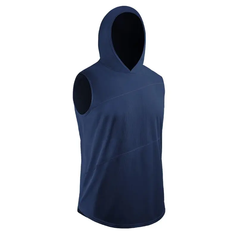 

Men Tight-fitting Sleeveless Running Vest Sport Running Training Fitness Clothing Zip Hooded Quick-Drying Jacket with Cap