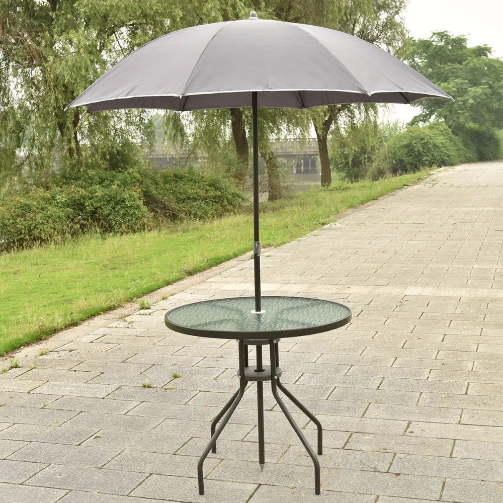 6 PCS Patio Garden Set Furniture 4 Folding Chairs Table with Umbrella Gray New HW52116