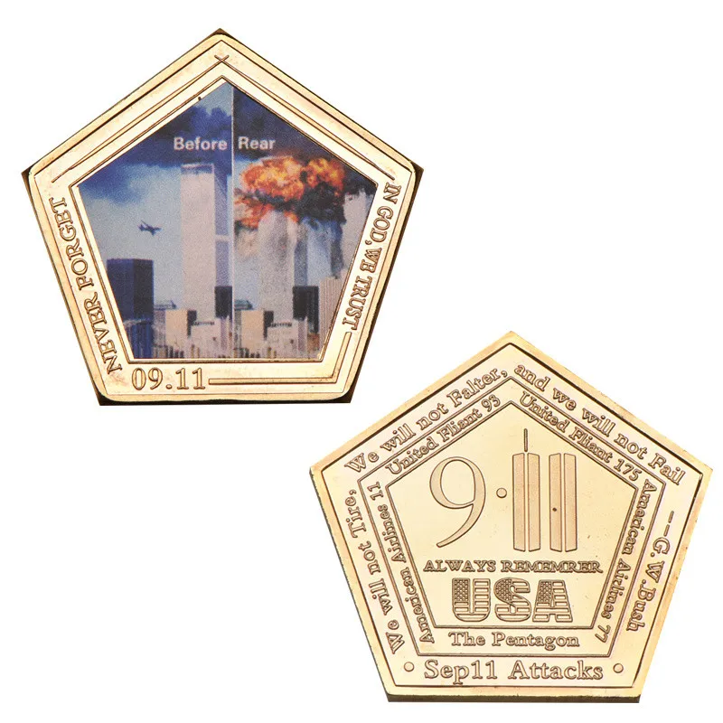 WR США 911 коллекционные позолоченные монеты мировой торговый центр Две башни памятная, металлическая монета для коллекционирования бизнес подарок - Цвет: style 1