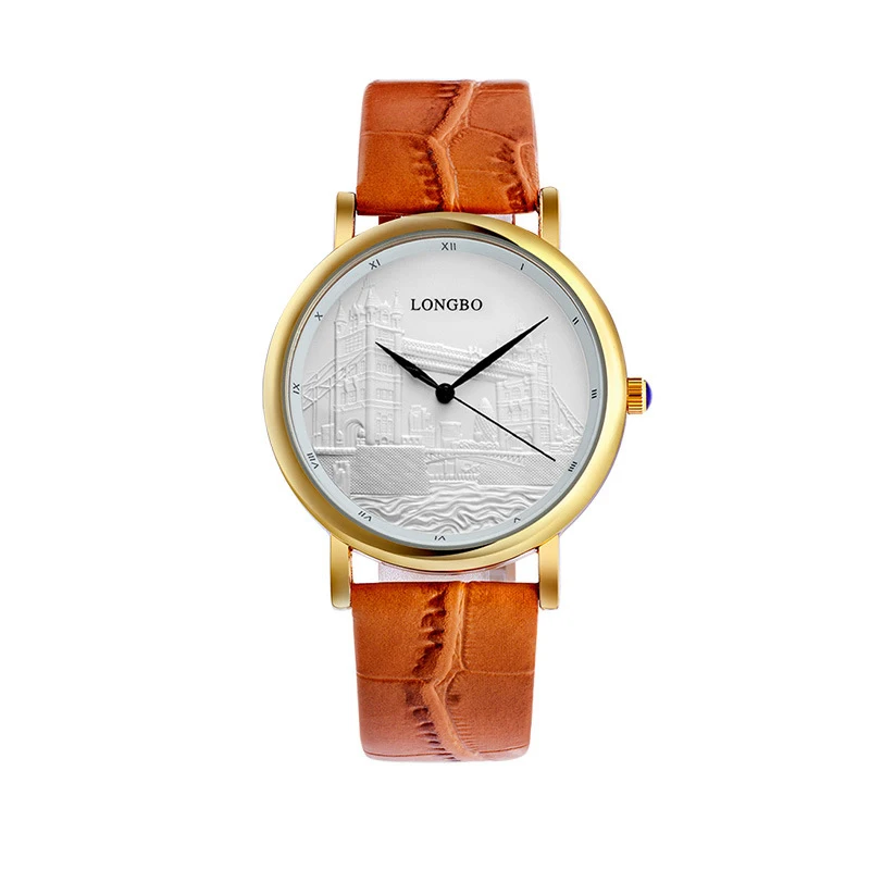 Unisex embossed mirror quartz women watch business leisure leather belt men's wantch | Наручные часы