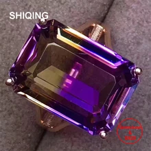 SHIQING Nature Ametrine gemstone ring, 925 sterling silver women ring, engagement ring