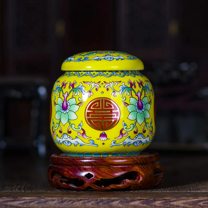 

Retro Jingdezhen Vintage Enamel seasoning spice Sauce Jar Tea Box tea Canister Porcelain candy jar ceramic sealed tank tea caddy