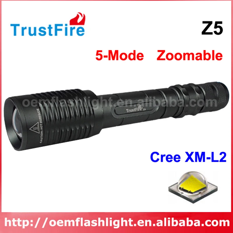 

TrustFire Z5 Cree XM-L2 1600 Lumens 5-Mode Zoomable LED Flashlight (2 x 18650)
