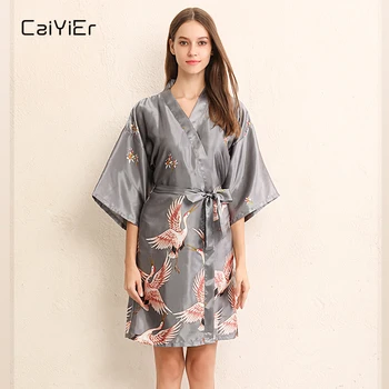 

Caiyier Sexy Silk Robe Black Summer Satin Bathrobe Women Sleepwear Nightwear Bride Bridesmaid Wedding Robe Dress New 2018 Robe