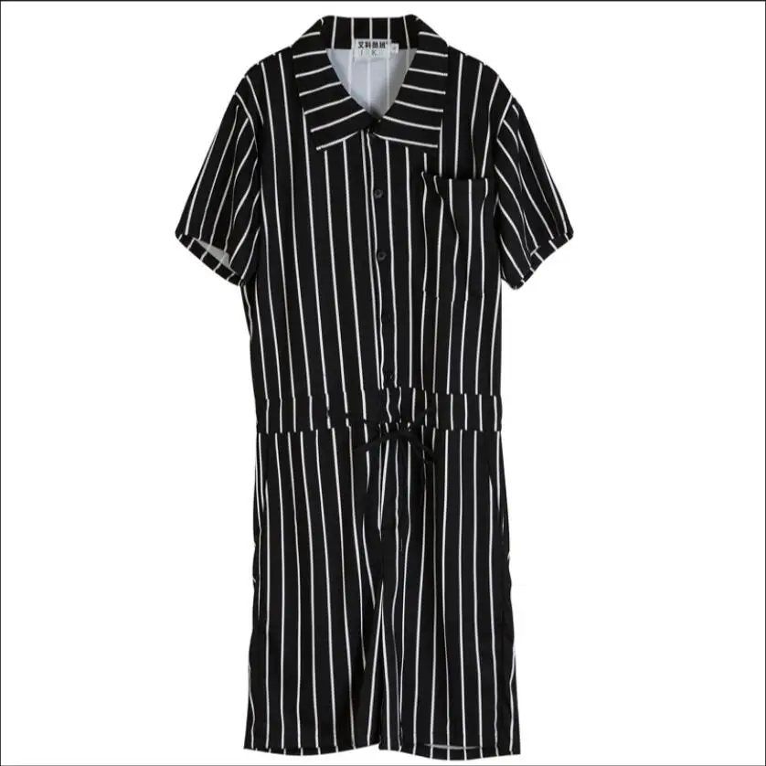 

M-4xl New 2021 Summer Men Tide Jumpsuit Casual Black Stripe Overalls One Piece Clothing Set Bib Pants Coverall Singer Costumes