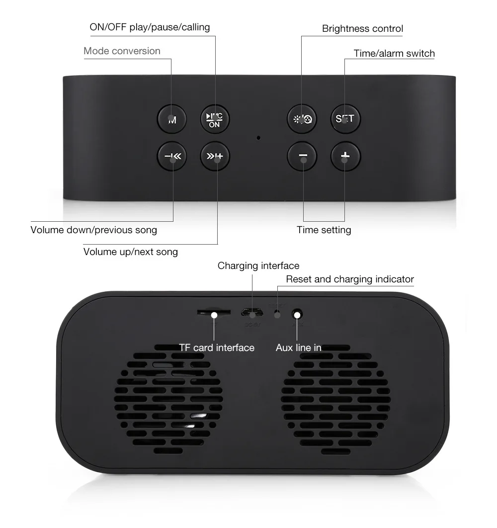 Bt501портативный беспроводной Bluetooth динамик Колонка сабвуфер музыкальная звуковая коробка светодиодный Зеркало Время повтора будильника для ПК ноутбук телефон