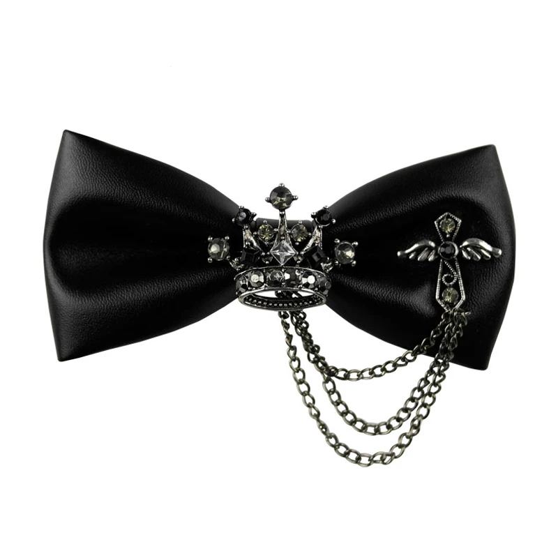 Fashion Wedding classic Black Bowtie creative metal crown decor Bow Tie
