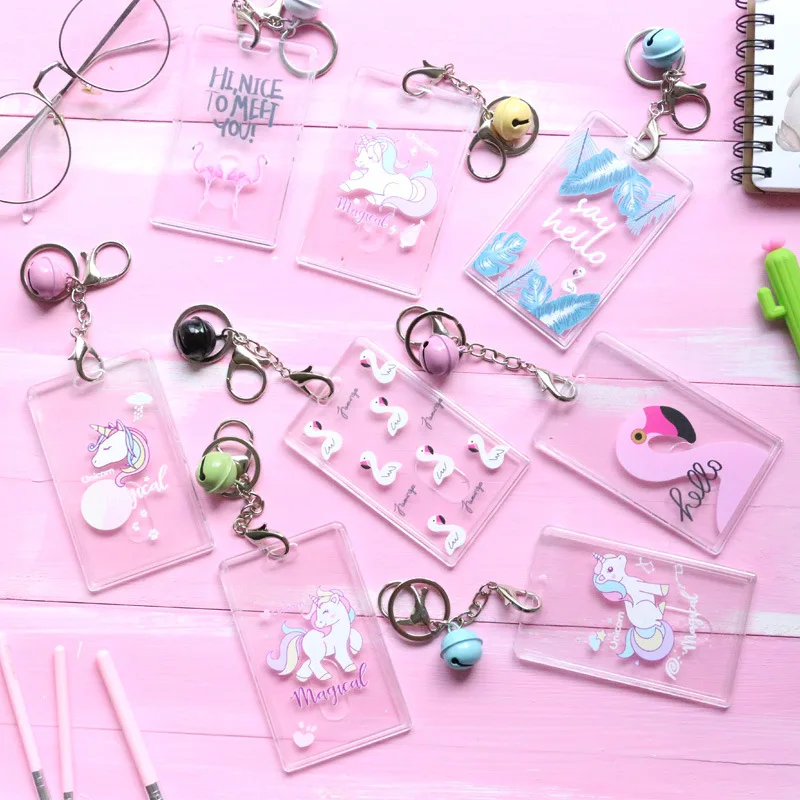 

Cartoon Unicornio Credit ID Card Holder Cute Acrylic Flamingos Card case Business Bus Card holders school supplies
