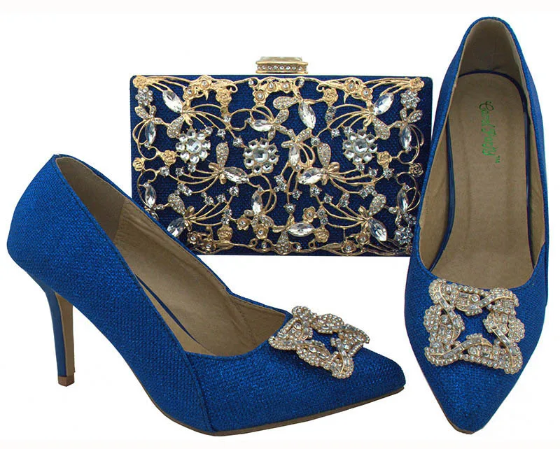 

Nice Italian Matching Shoes And Bag Set African Style Ladies Royal blue Shoes And Bag To Match For Wedding Dress