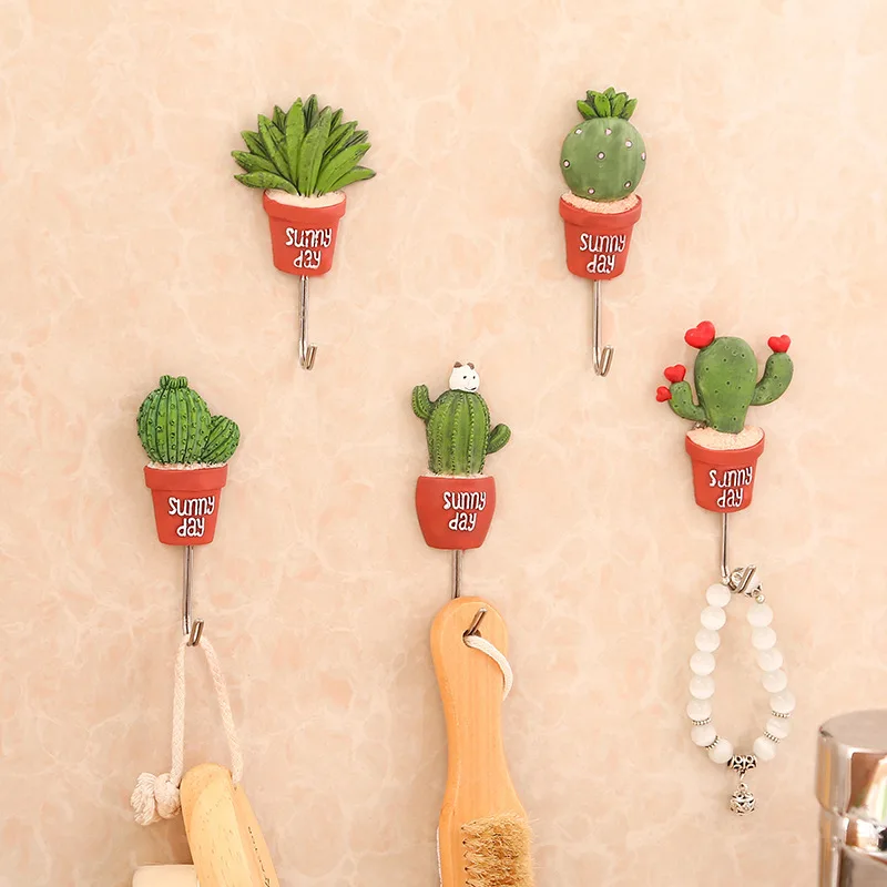 Sticky Hooks Cactus Artificial Plants Storage Rack Adhesive Bathroom