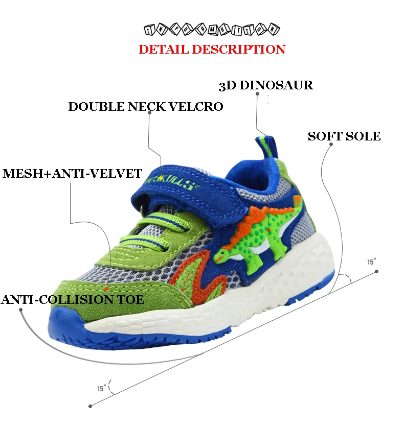 Dinoskulls Toddler Boy Sneakers 3D Dinosaur Kids Shoes Mesh Breathable Children Trainers 2019 Summer Running Beach Shoes