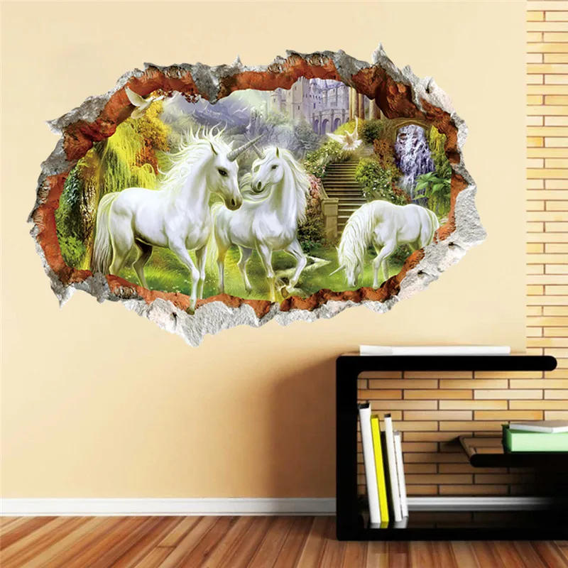 

forest unicorn wall sticker for kids room children horse head bedroom living room decor 3d effect wall decals art mural gift