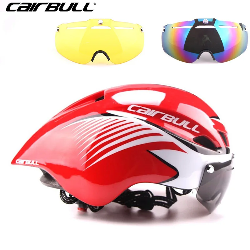 CAIRBULL, 3 линзы, Aero, 290 г, TT, очки, велосипедный шлем, MTB, дорожный, велосипедный, спортивный, защитный шлем для мужчин, для езды на велосипеде, для гонок - Цвет: red