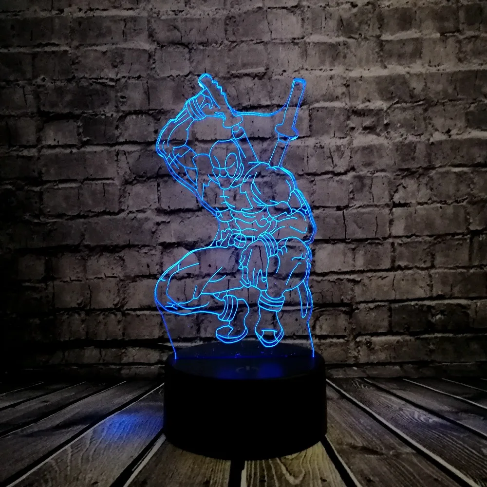 Горячий персонаж фильма 3D USB светодиодный настольный светильник Marvel анти-герой Дэдпул мультфильм ночник RGB контроллер 7 цветов Изменение крутой мальчик подарок