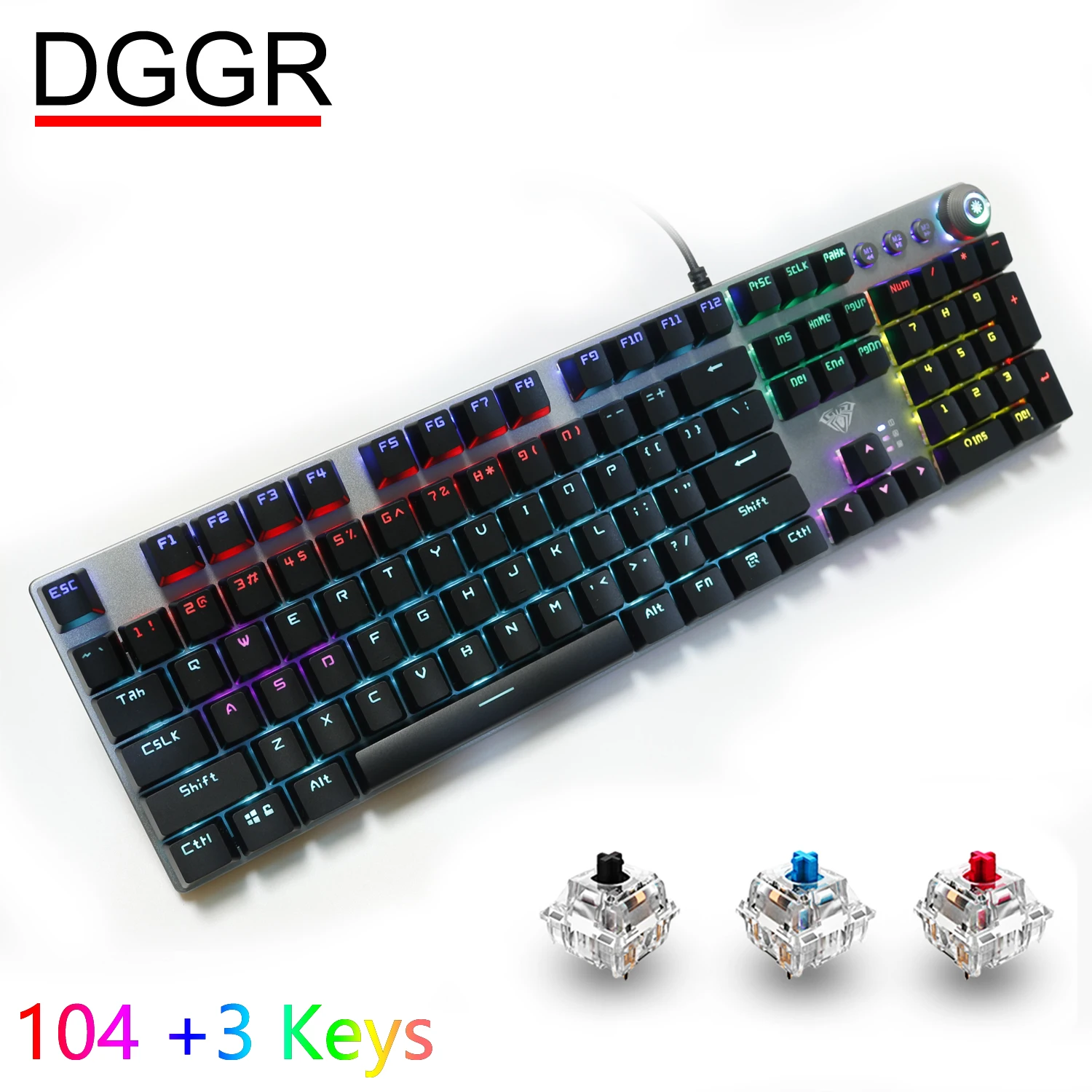 

DGGR Mechanical Keyboard 104 Keys Blue Black Switch LED Backlit Gaming Keyboards For Computer With Russian Hebrew Arabic Spanish