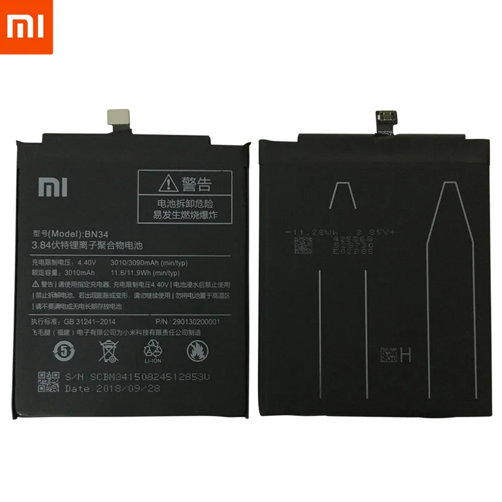 Аккумулятор для телефона BN34 для Xiaomi Redmi 5A 5,", сменный аккумулятор, настоящий аккумулятор 3000 мАч, аккумулятор для телефона большой емкости