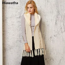 Hiawatha, кардиган с меховым воротником, модный свитер без рукавов, Осень-зима, женский жилет с кисточками, пальто AW228