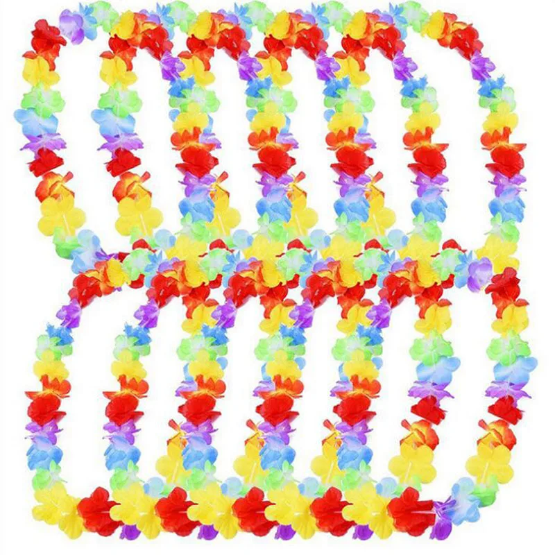 

10Pcs Hawaiian Flower Leis Garland Necklace Fancy Dress Party Hawaii Beach Funny Flowers DIY Party Beach Decoration Beauty
