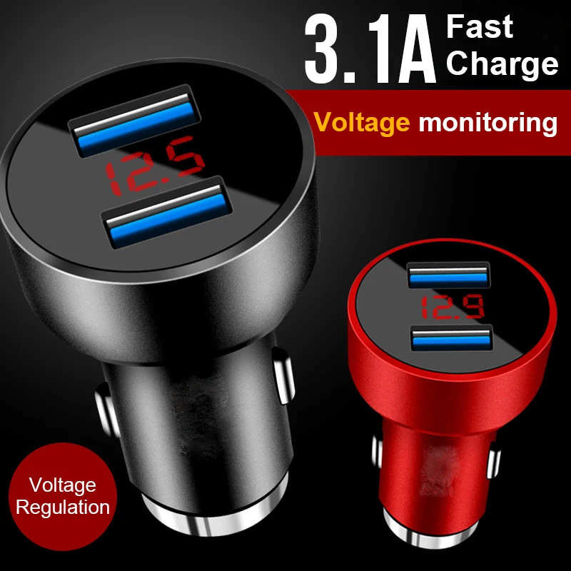 

RYKKZ Car Charger Display Dual Usb Quick Wireless Charge 3.1A With LED Mini Phone Car-Charger Universal Tablet Etc