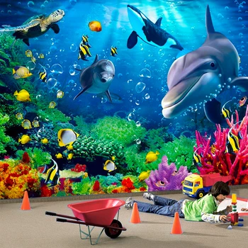 

3D Wallpaper Personalized Customization Underwater World Dolphin Cartoon Children 3D Wall Mural Photo Wall Paper Papel De Parede