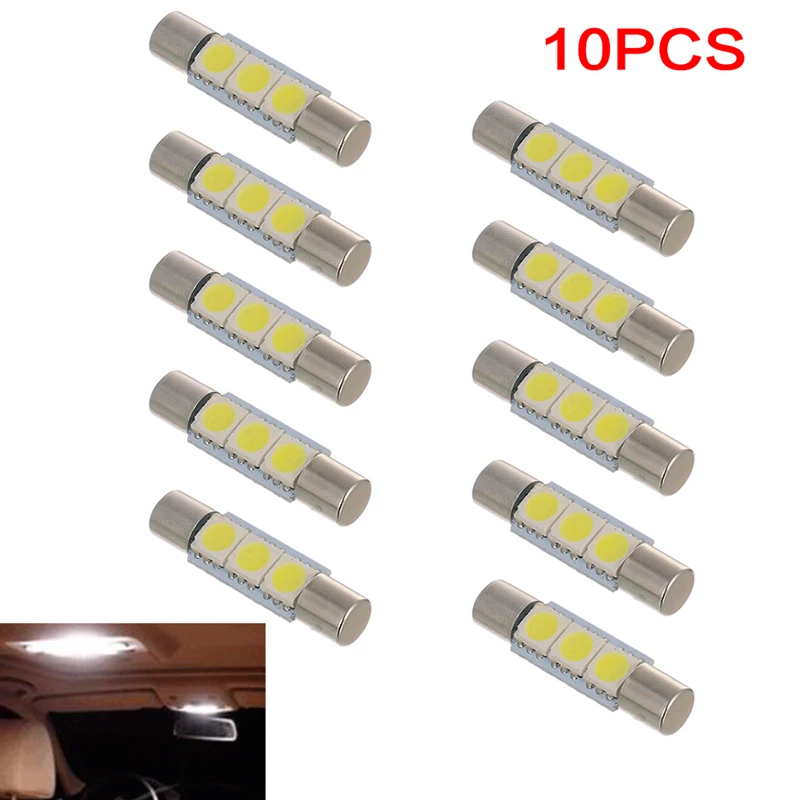 

10X LED 5050 3SMD Fuse Vanity Mirror Light Bulb for 6641 TS-14V1CP Car 29mmWhite