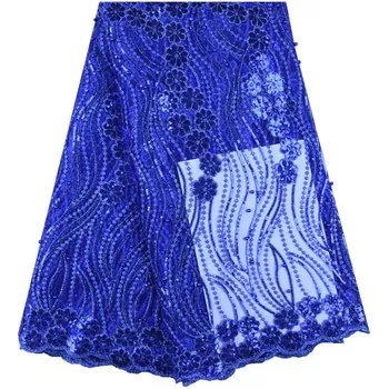 

Royal Blue African Lace Fabric With Sequins French Tulle Lace With Stones Embroidery Nigerian Lace Fabrics For Party Dress S1633