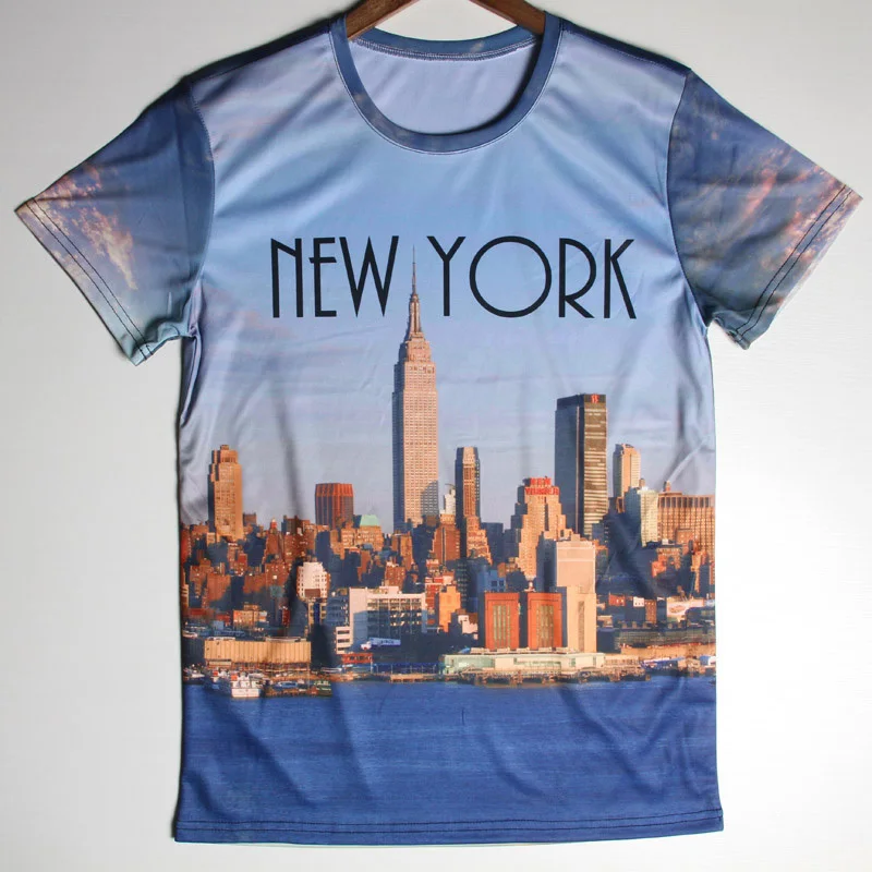 America New York City Men 3d T Shirts Short Sleeve O Neck Building