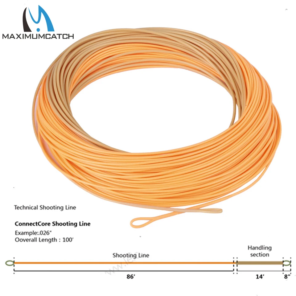 Maximumcatch ConnectCore стрельба линии 100ft соломы/оранжевый 30lb плавающий Вес вперед Fly Рыбалка с 2 сварных петель