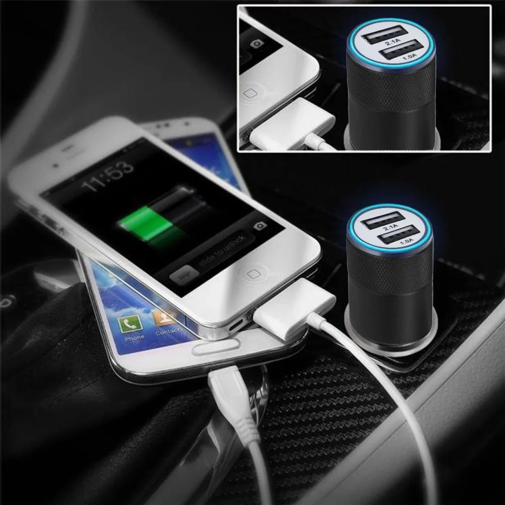 Universal 2.1A/24W 2 Port Smart Dual USB Quick Charge Car Charger For