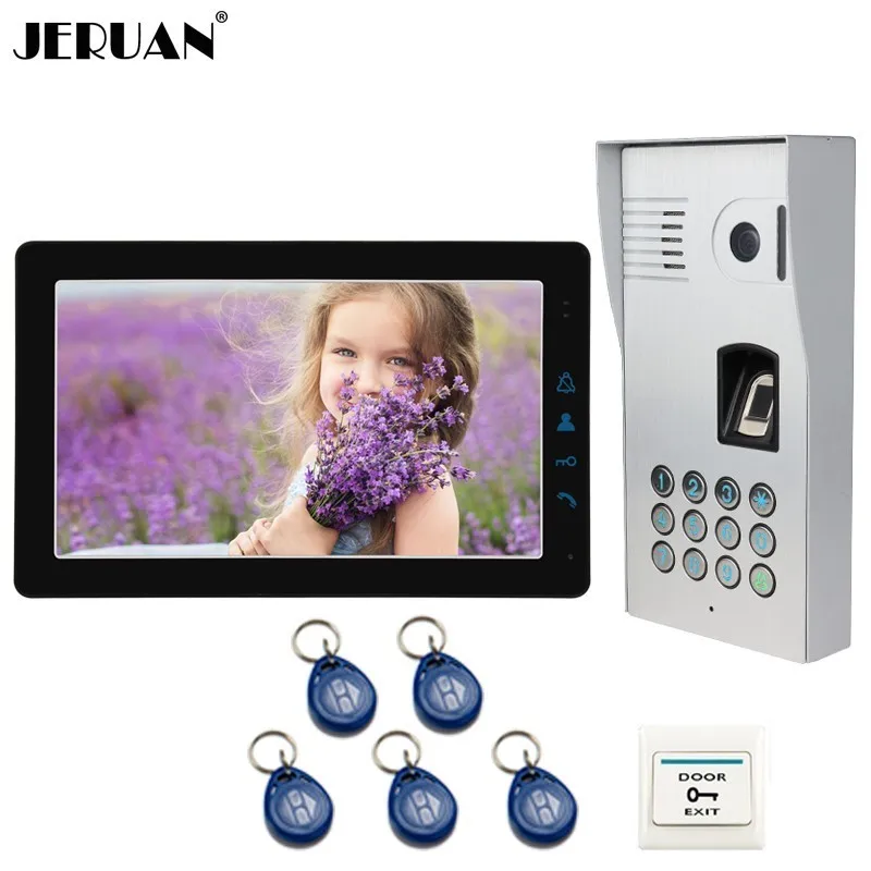 JERUAN 9 Inch LCD Video Door Phone Doorbell Intercom System kit Fingerprint Code Keypad Waterproof RFID Access Camera In Stock