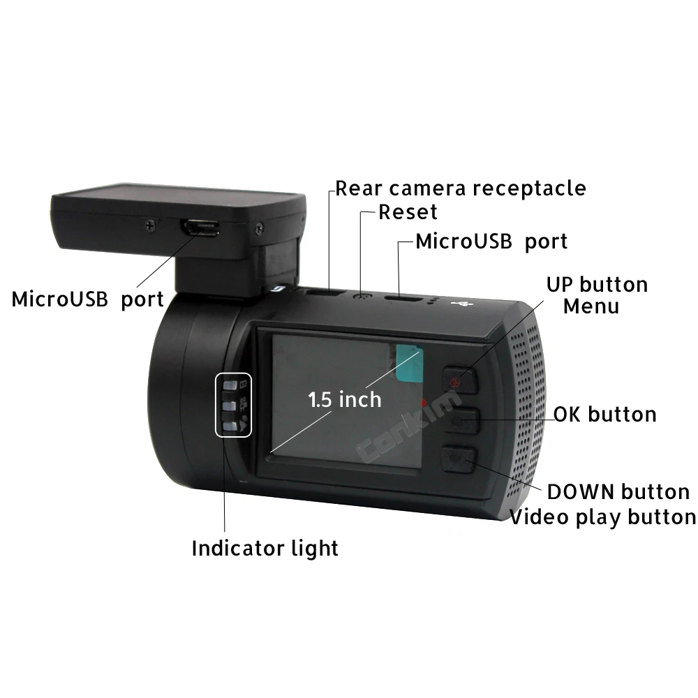 Видеорегистратор Conkim с 2 камерами Novatek 96663 Mini 0906 PRO 1080P Full HD камера заднего вида GPS
