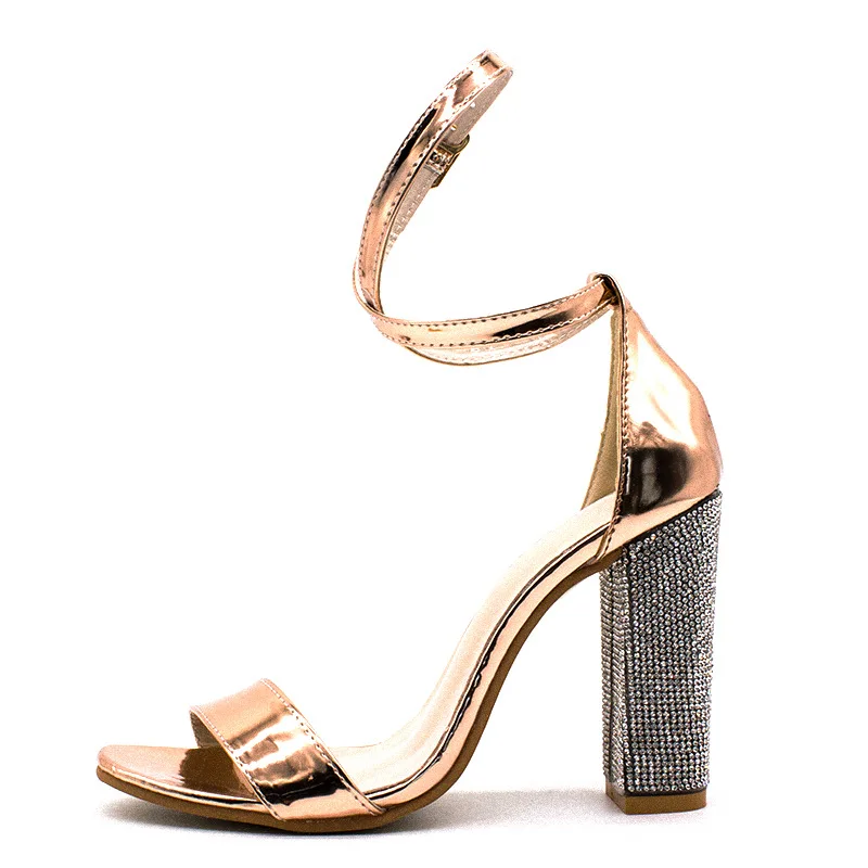 

Summer Fashion Boom In 2019: Simple Diamond-inlaid High-heeled Buckled Sexy Leather Sandals In Europe And America Women Shoes