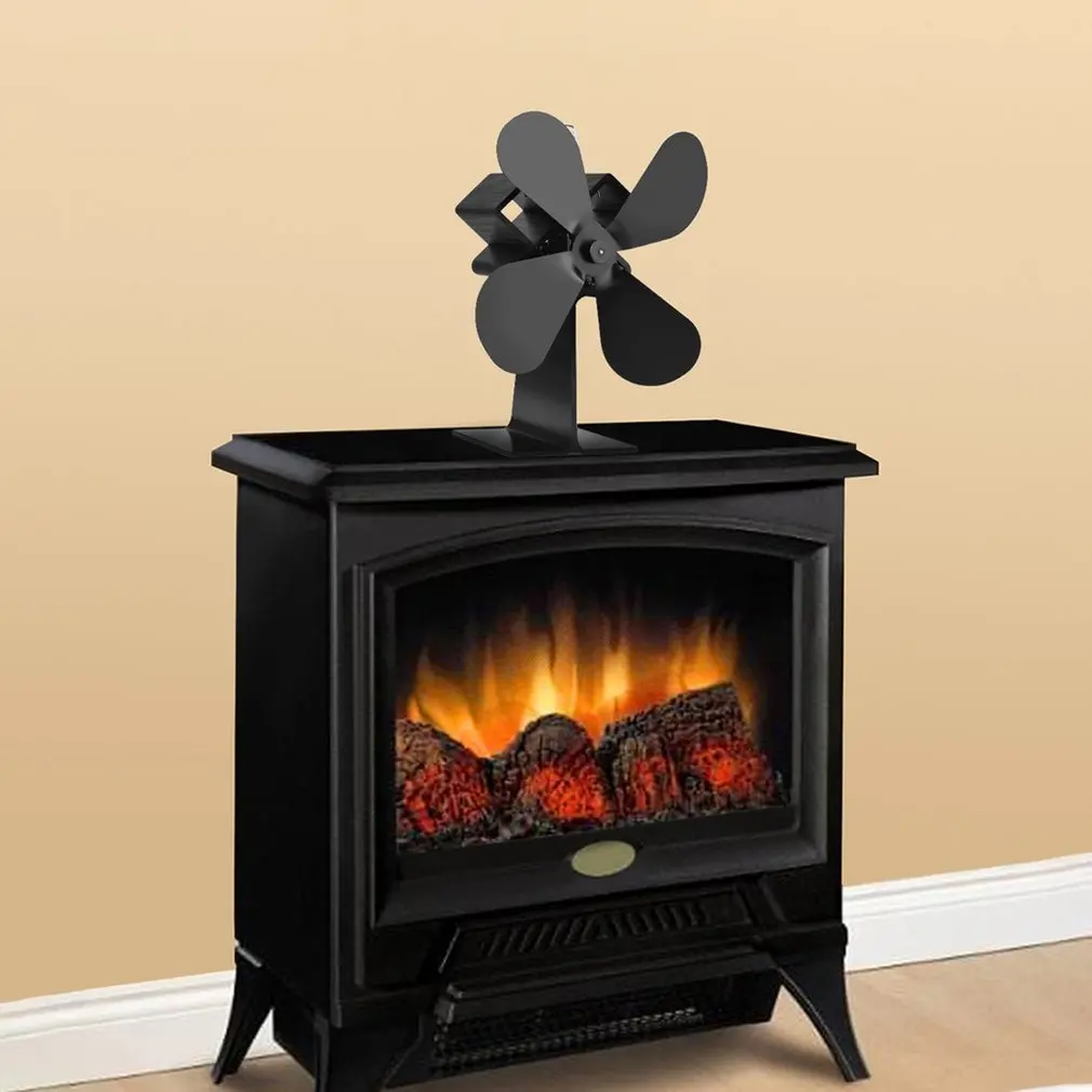 

4 Blades Heat Powered Stove Fan Log Wood Burner Quiet Black Home Fireplace Fan Efficient Heat Distribution dropshipping
