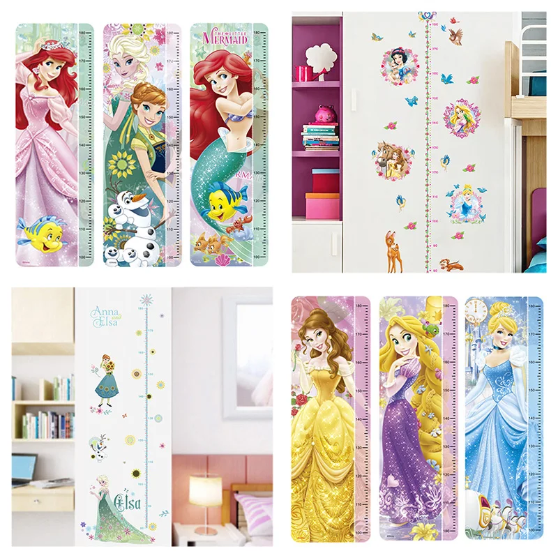 Snow White Anna Elsa Mermaid Rapunzel Cinderalle Belle Princess Growth Chart Wall Stickers Home Decor Kids Height Measure Decals