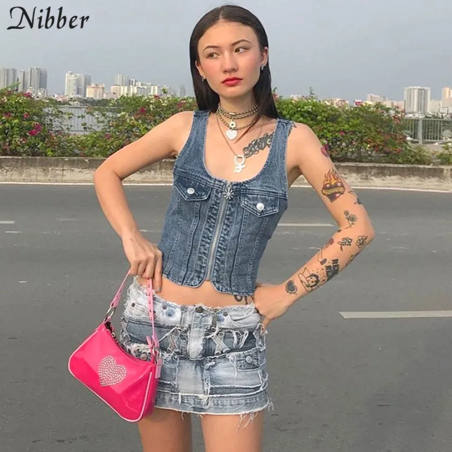 Nibber High street повседневные джинсовые укороченные топы для женщин camisole Летняя мода Панк Базовые Футболки без рукавов тонкие топы на бретелях mujer