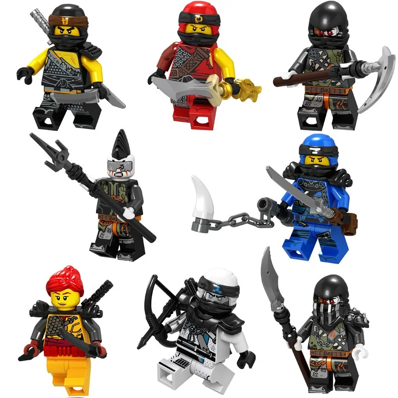 

new 8pcs Compatible LegoINGlys NinjagoINGlys Set Kai Jay Cole Zane Nya Lloyd Weapons Model toys for childre Building Blocks Toy