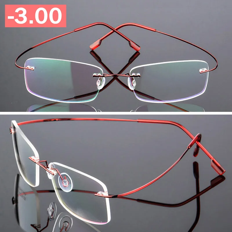 Iboode Сверхлегкий готовой близорукость очки Для мужчин без оправы neasighted очки металлические оправы для очков диоптрий-1 1,5 2 2,5 3 3,5 4 - Цвет оправы: Red -3.00