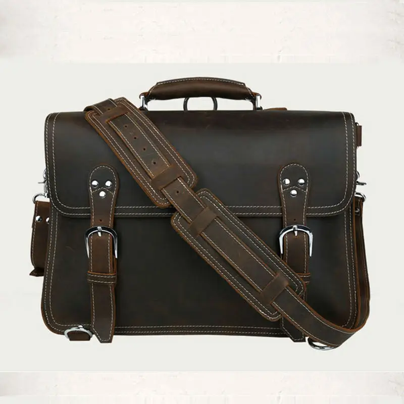 Bag Leather Vintage Backpack Laptop Men Rucksack Messenger Genuine Shoulder Bag
