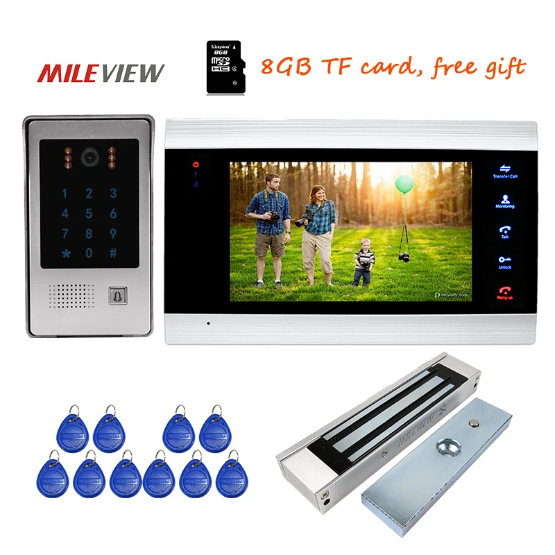

Free Shipping 720P AHD HD 7" Screen Video Door Phone Intercom Record System Code Keypad RFID Unlock Outdoor Camera Magnetic Lock
