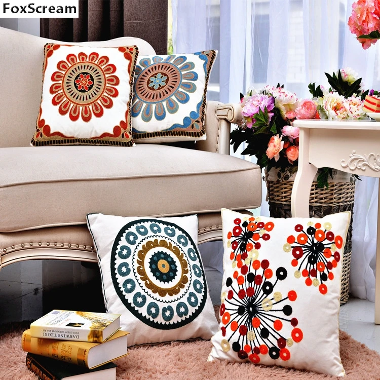 Floral Embroidered Cushions Cover Embroidery Decorative Pillows Cases