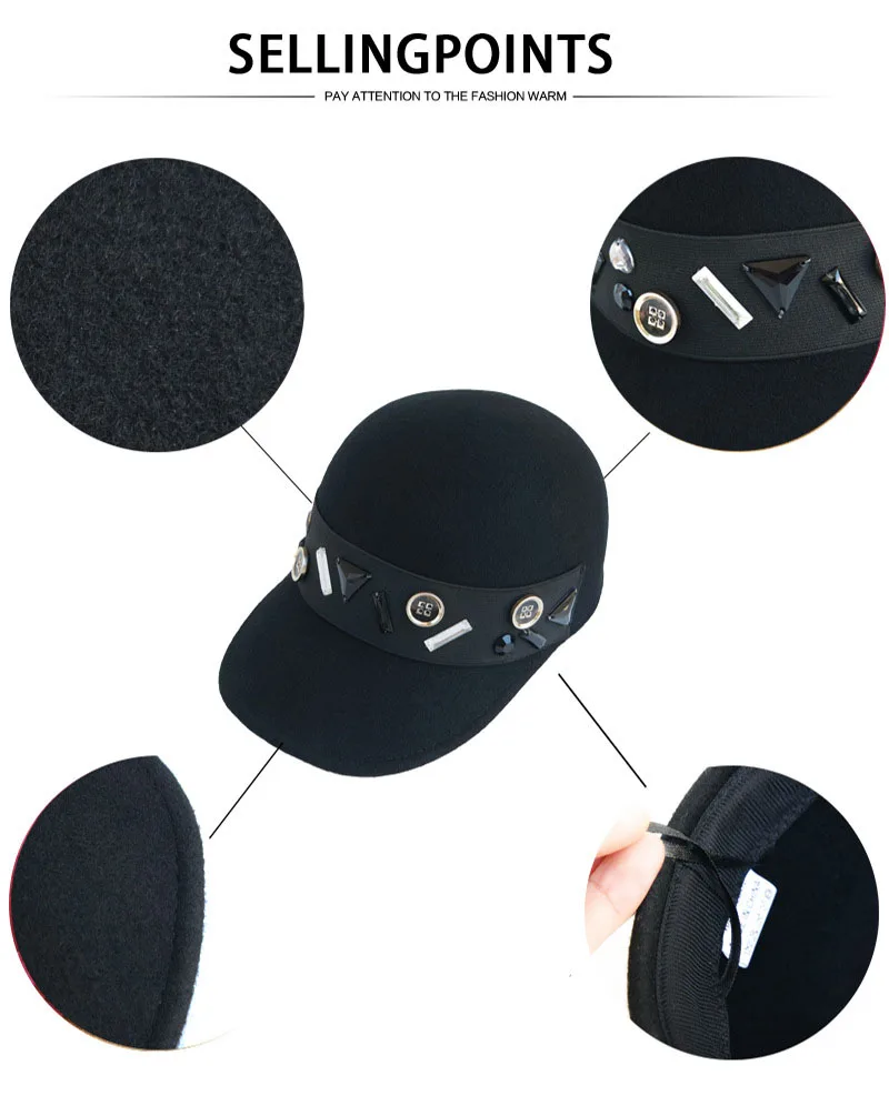 Фибоначчи Новинка 2018 года Высокое качество модные фетровые шляпы фетровые для женщин металлические украшения ремень черный шерст