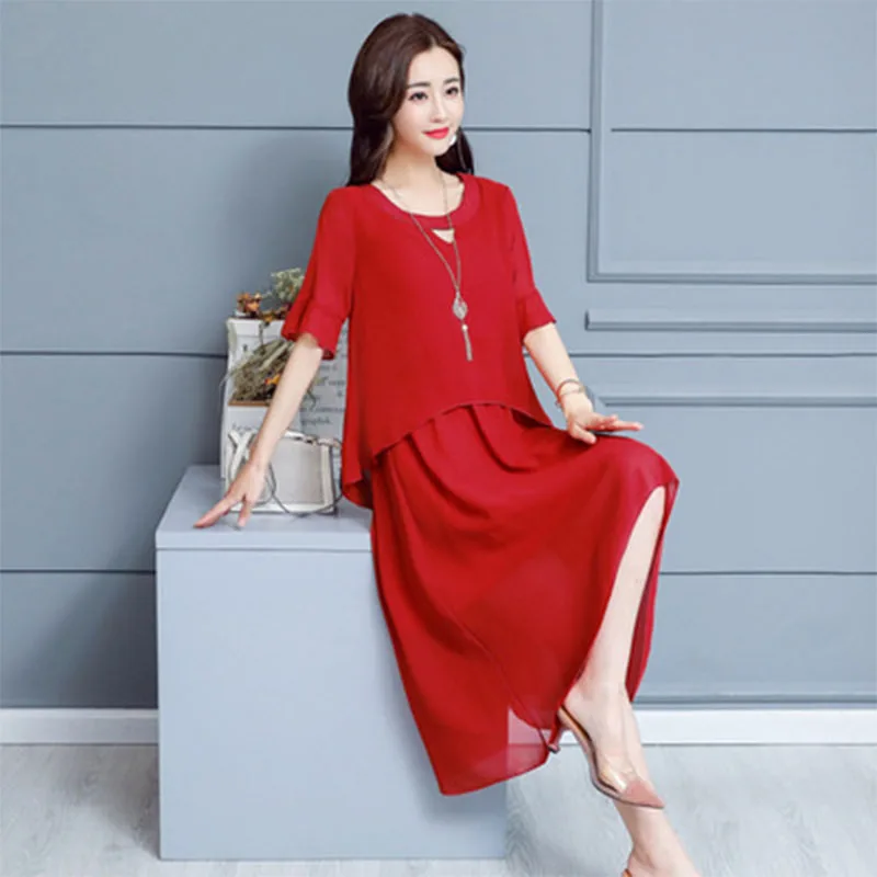 

2019 summer new large size women's chiffon dresses For Women Summer O Neck Vintage Boho Dress Party Beach Casual Sundress