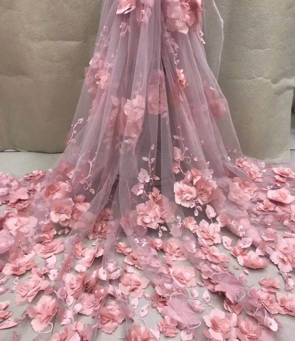 

2018 African 3D Lace Fabrics Latest Style African Applique Tulle Lace With Beads African Dress For Women Xfj