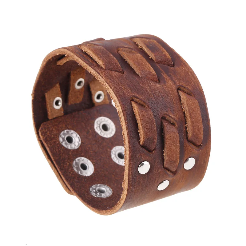 

Euroamerican Vintage Brown Pure Color New Arrival Hotsale Bracelets Genuine Leather Charm Wrap Bracelets For Men Women Jewelry