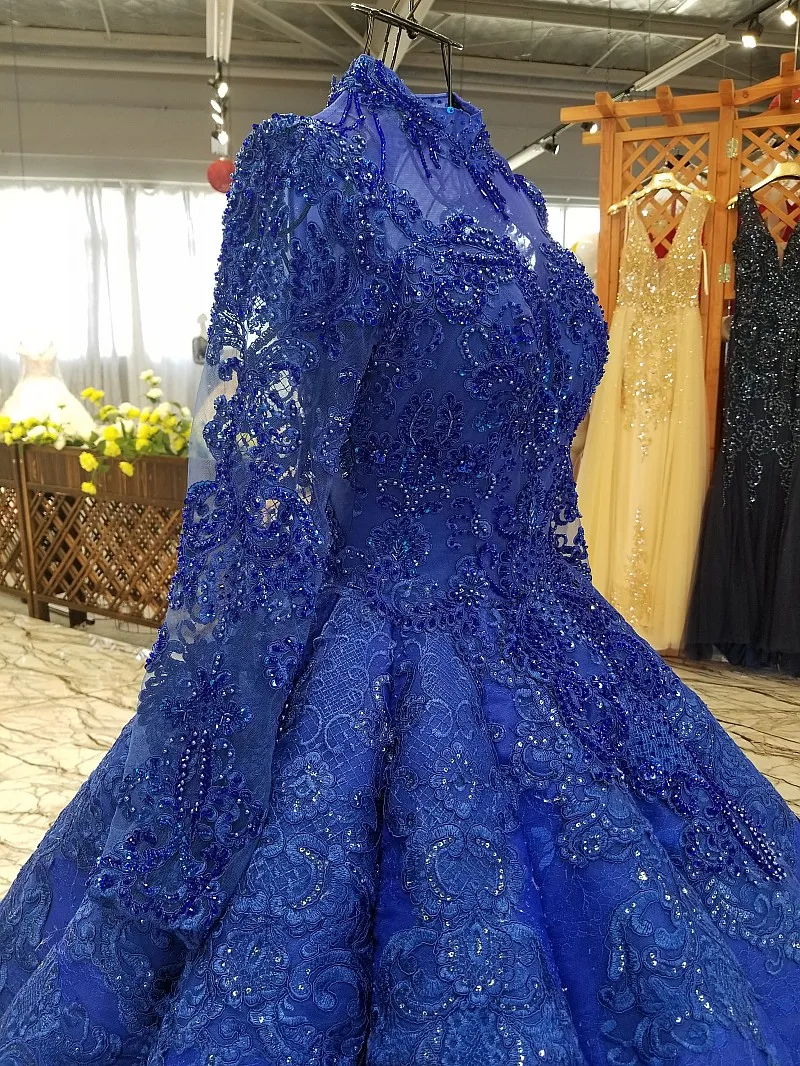 Бальные платья Королевского синего цвета высокого качества, вечерние платья, винтажные мусульманские Вечерние платья на шнуровке с длинным рукавом для выпускного вечера в Саудовской Аравии и дубае