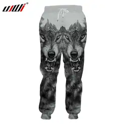 UJWI мужские 3d спортивные штаны с крутым принтом Crazy Wolf Joggers Haren Брюки мужские Бодибилдинг Фитнес повседневные тренировочные штаны Полная